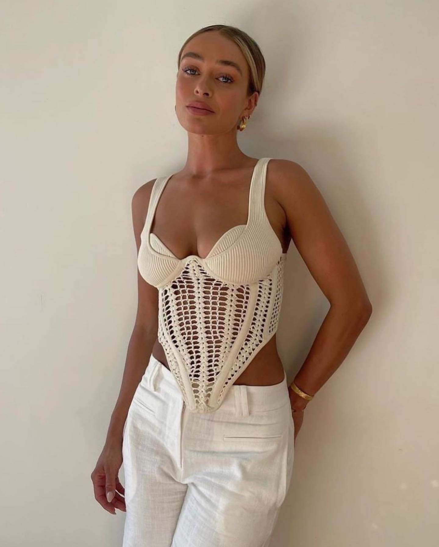 Womens TShirt Women Sleeveless Knit Corset Top CROCHET CORSET Boho Beach Strappy Tank 230420