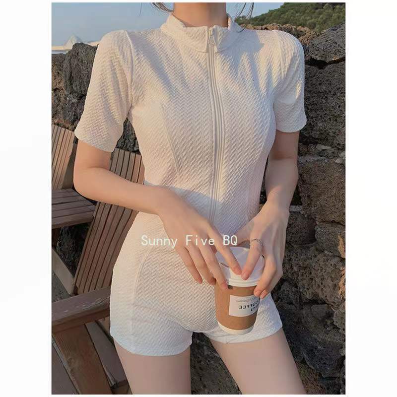 Women's Swimwear Swimsuit Women's Solid Color Half Sleeve Swimsuit Summer Beach Push up Conservative Women's SwimsuitBQ 230421
