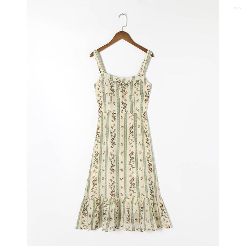 Casual Dresses Boho For Women Midi Elegant Vintage Chiffon Floral Summer Dress Sleeveless Square Neck Strap Bohemian Beach