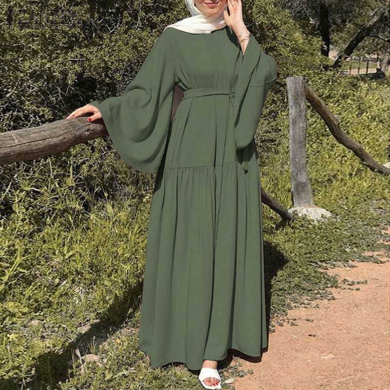 Elegant Lady Muslim Dress Autumn Long Sleeve Solid Color Casual Islamic Dress Katanf Holiday Gown