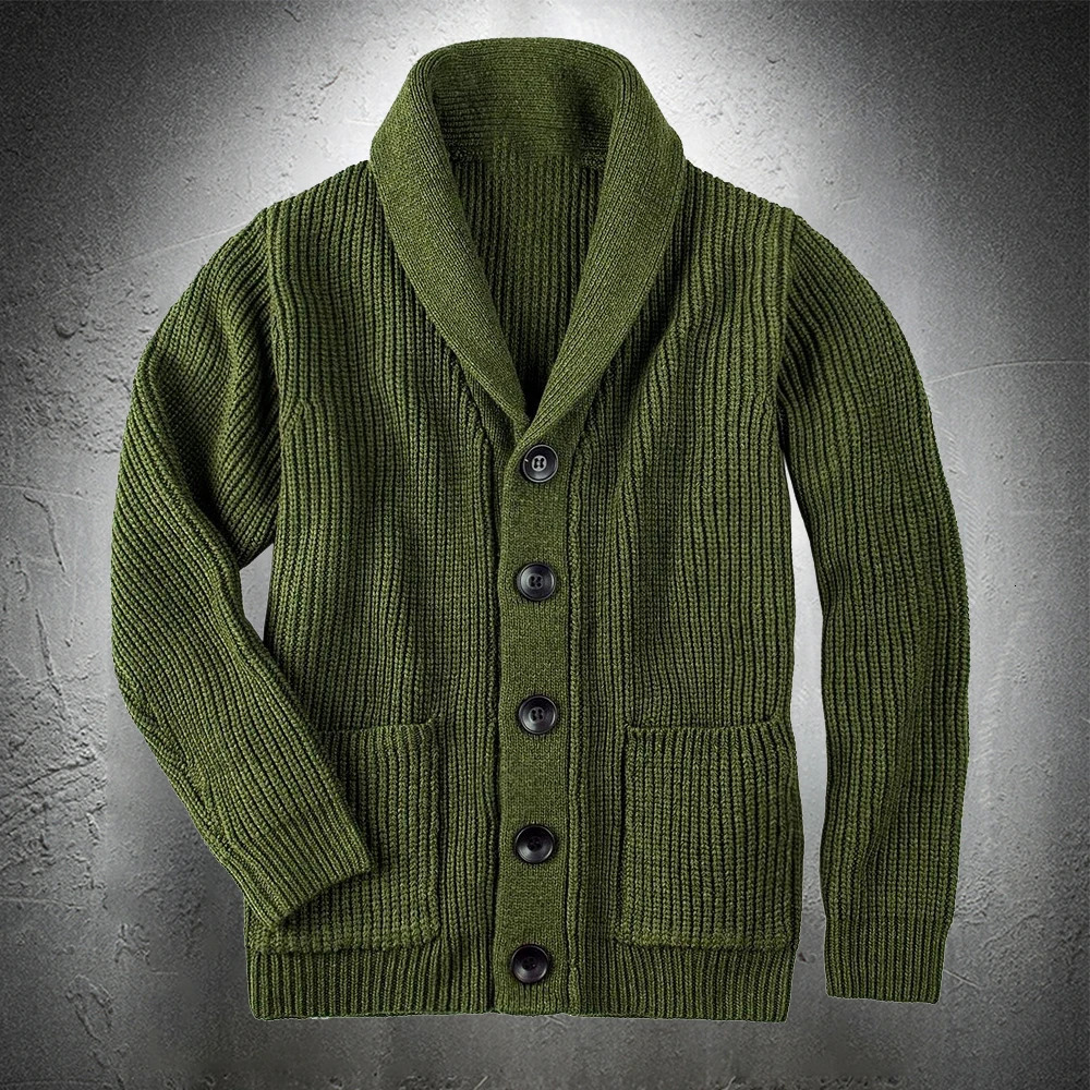 Men's Sweaters Army Green Cardigan Sweater Men Coat Coarse Wool Thicken Warm Casual Fashion Clothing Button Up 231120