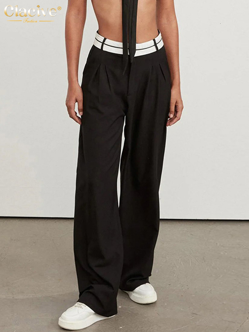 Women's Pants Capris Clacive Elegant Loose Gray Office Women Pants Fashion High Waist Straight Trousers Casual Chic Spliced Full Length Female Pa
