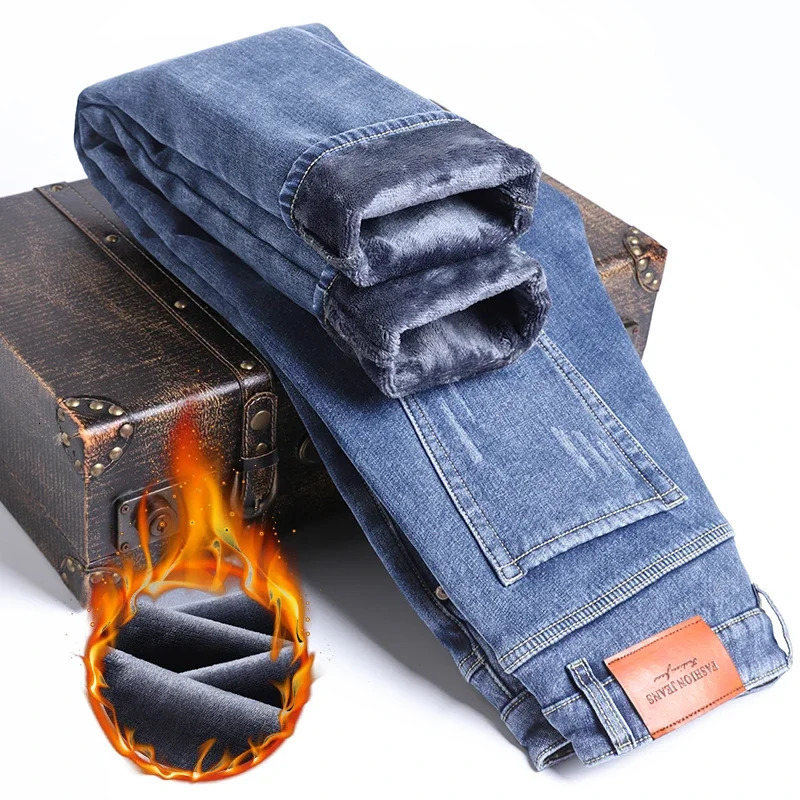 Men's Jeans Casual Male Clothing Fashion Plush Trousers Autumn And Winter Plush Jeans For Men's Slim Fitting Straight Stretch Pants 231120