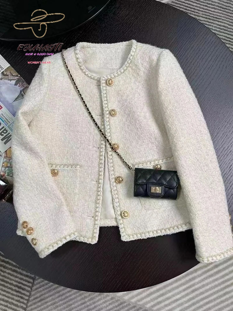 Womens Jackets Jacket Small Fragrance Coat Autumn Winter Korean Fashion Off White French Short Style Tweed Tops 231120