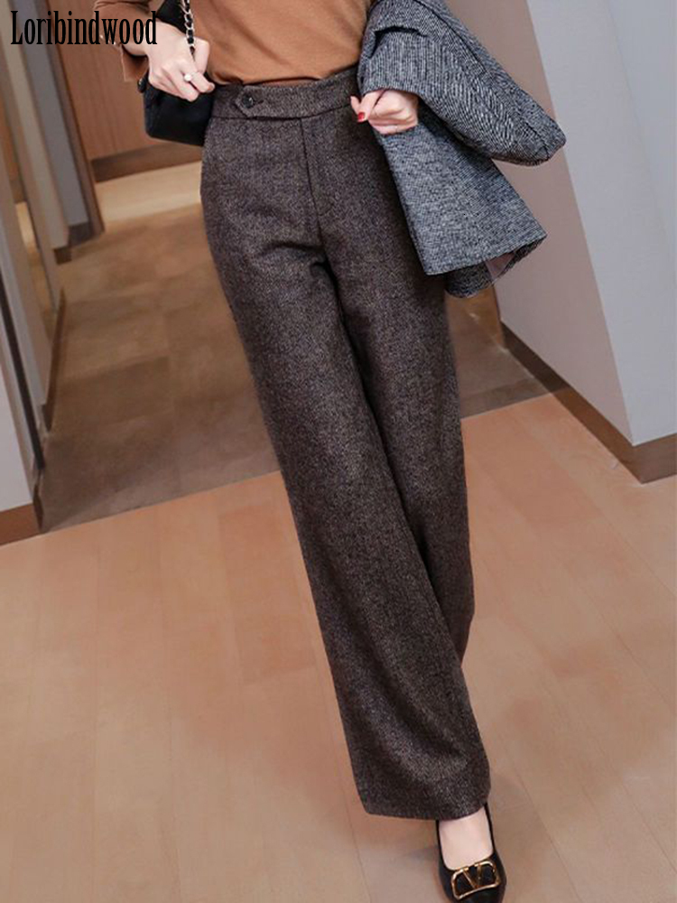 Women's Pants s Autumn/winter Vintage Wool Wide-leg Pants Women's Loose Straight Leg Pants Slimming and Versatile Slacks 230421