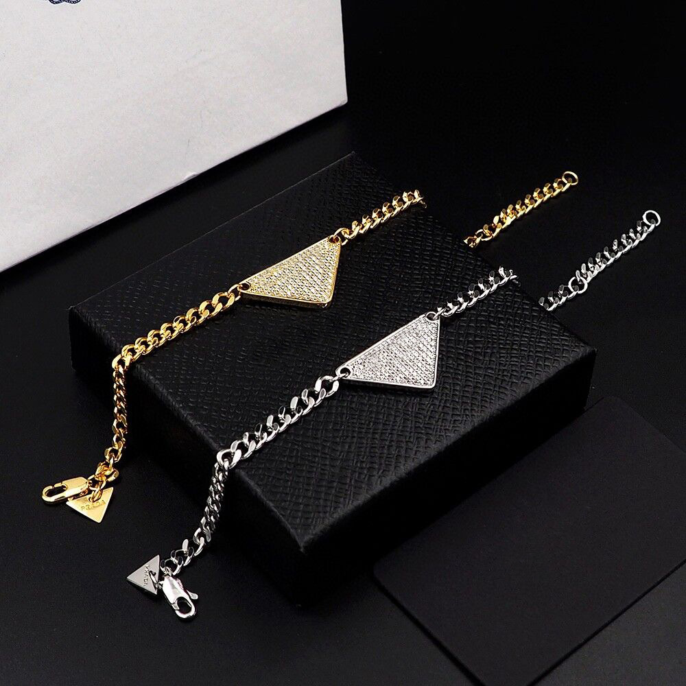 Tennis Letter Metal Triangle Full Diamond Bracelet Couple Classic Triangle Bracelet