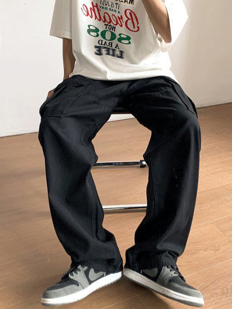 Women's Capris couple pocket Oversized Solid Joggers Tech Pants High Waist Streetwear Fashion BLACK Baggy Trousers Y2K Casual Vintage Clothes 230