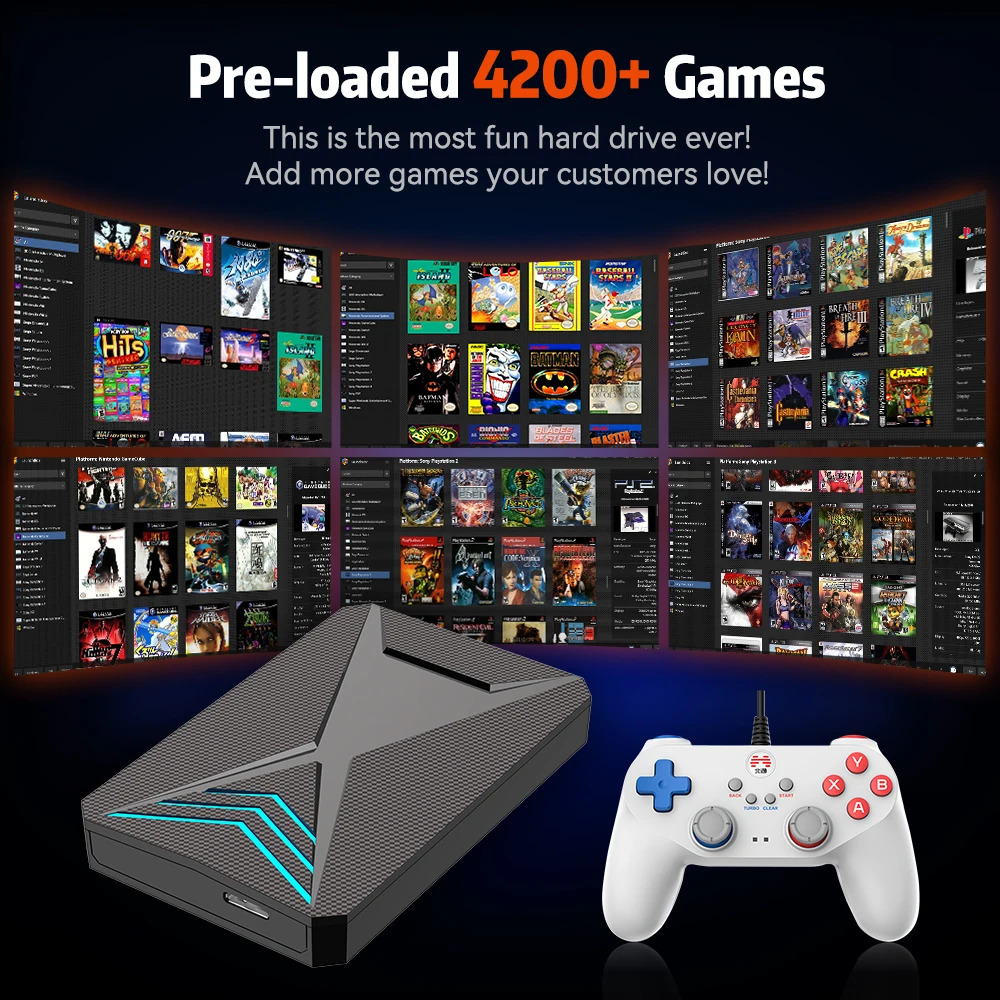 Portable Game Players box 2T Retro Gaming Hard Drive Disk Console for WiiU Wii N64 DC SS Win PC Laptop With PC 3D Games 231117
