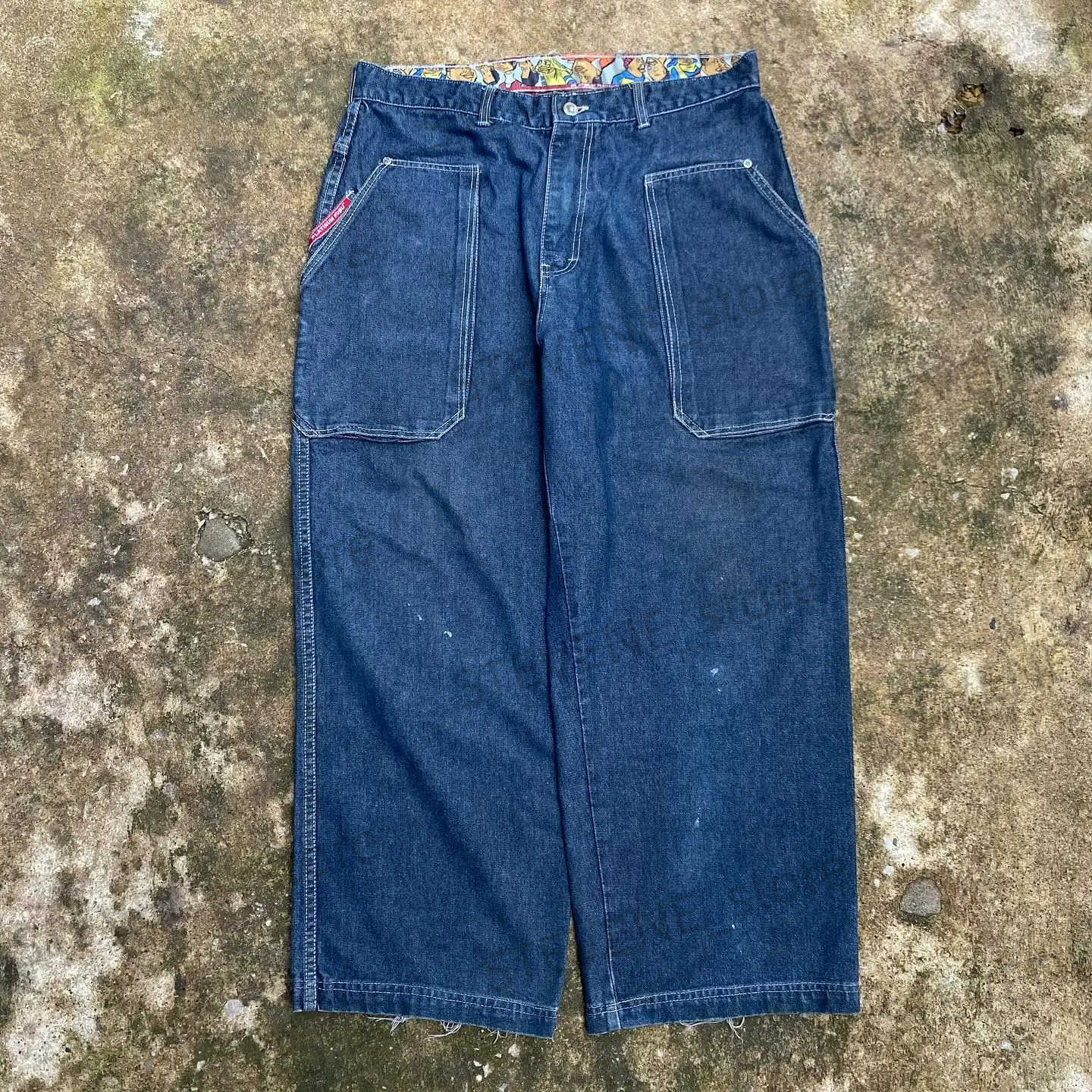 Men's Jeans Women's Jeans Y2K FUBU Jeans Harajuku Hip Hop Cartoon Graphic Print Oversized Blue Vintage Baggy Jeans Denim Pants Mens Womens W