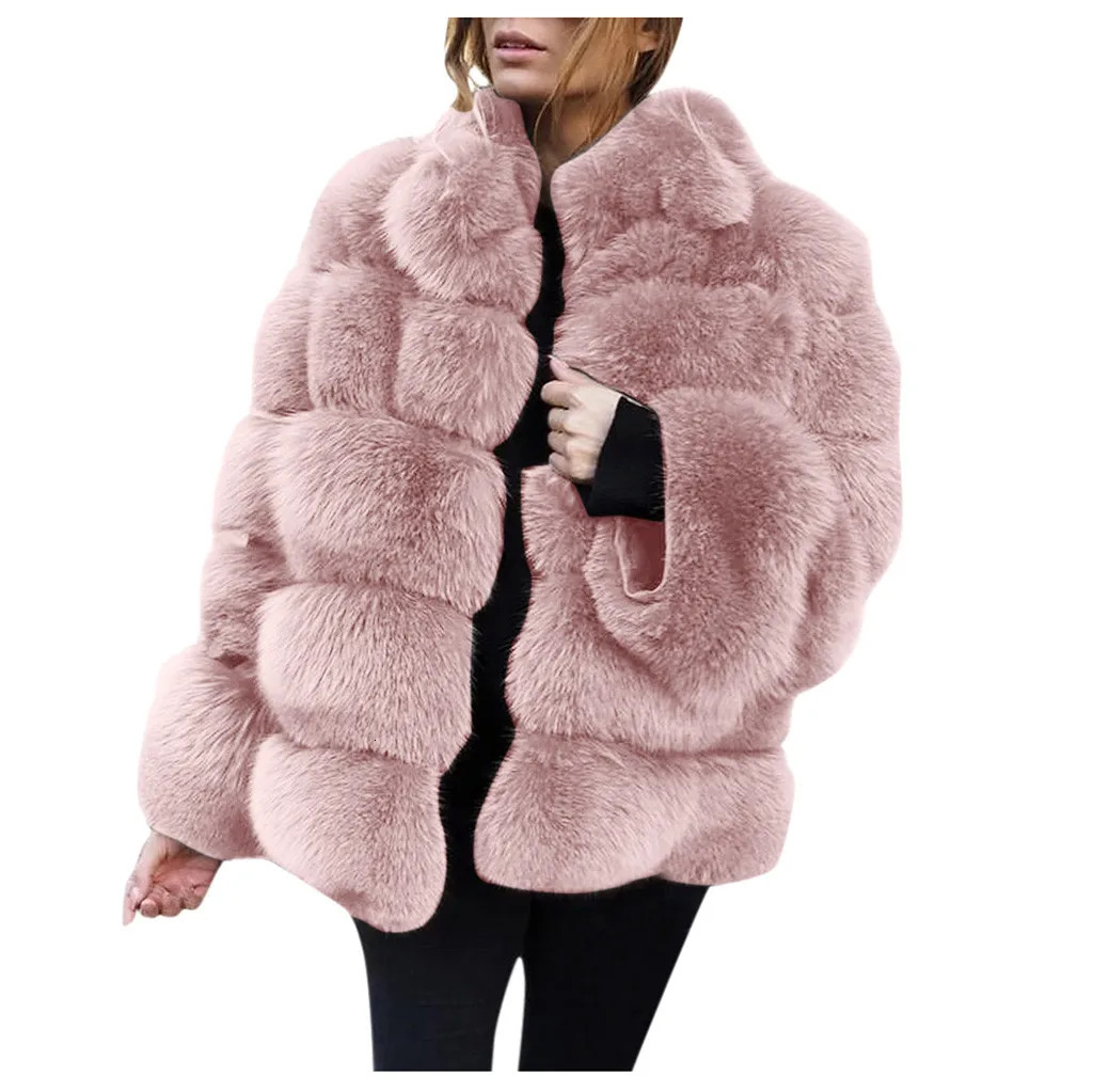 Women's Fur Faux Fur Winter Fashion Women Faux Fur Coat Female Black Elegant Fluffy Thick Warm Artificial Fox Fur Jacket Outerwear Plus Size 4XL 