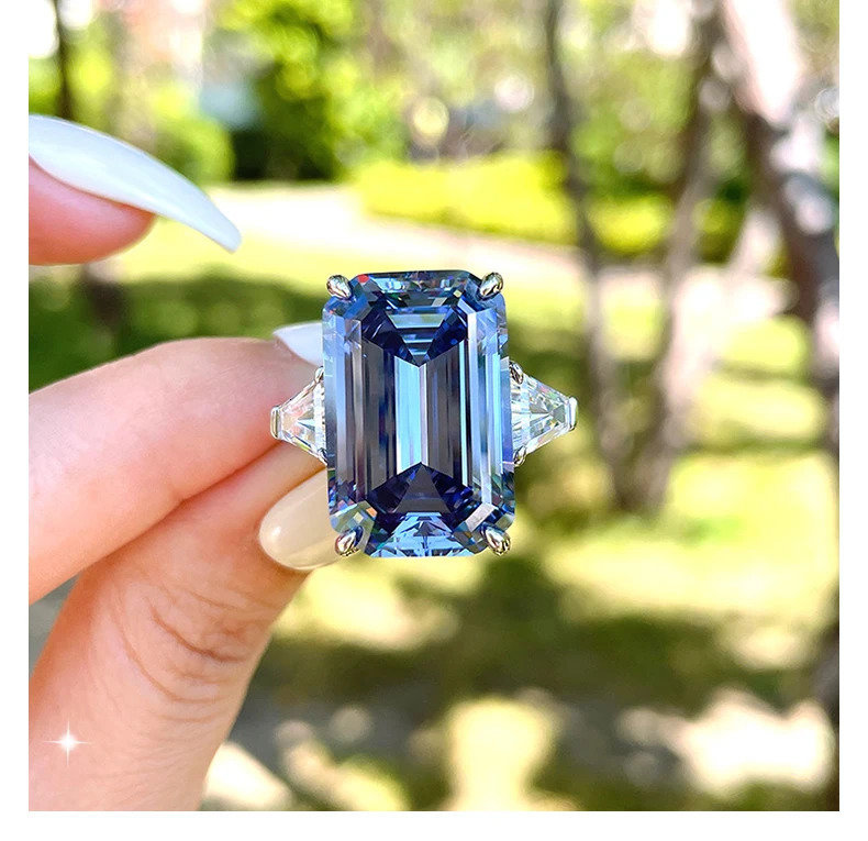 Wedding Rings Gaoding Big Rock Sugar Blue Grey High Carbon Diamond Ring Emerald Cut Index Finger Cool Wind Premium European And American 231120