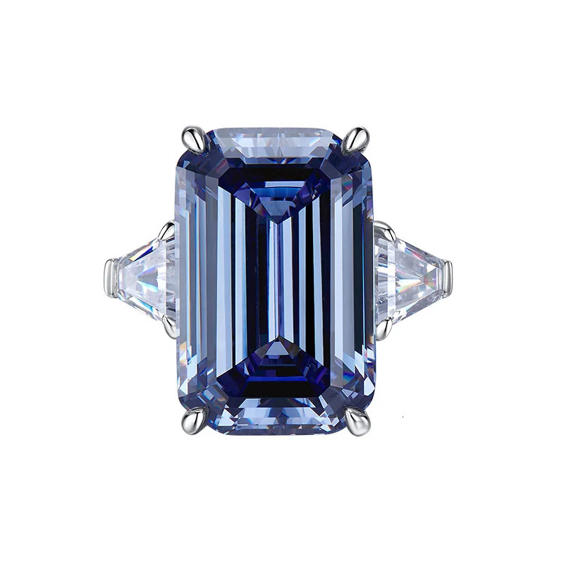 Wedding Rings Gaoding Big Rock Sugar Blue Grey High Carbon Diamond Ring Emerald Cut Index Finger Cool Wind Premium European And American 231120