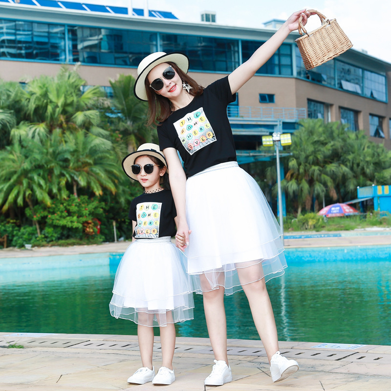 Family Matching Outfits Family Matching Clothes Summer Dad Son T-shirtShorts Mom and Daughter Matching Mesh Dress Family Look Couple Matching Clothing