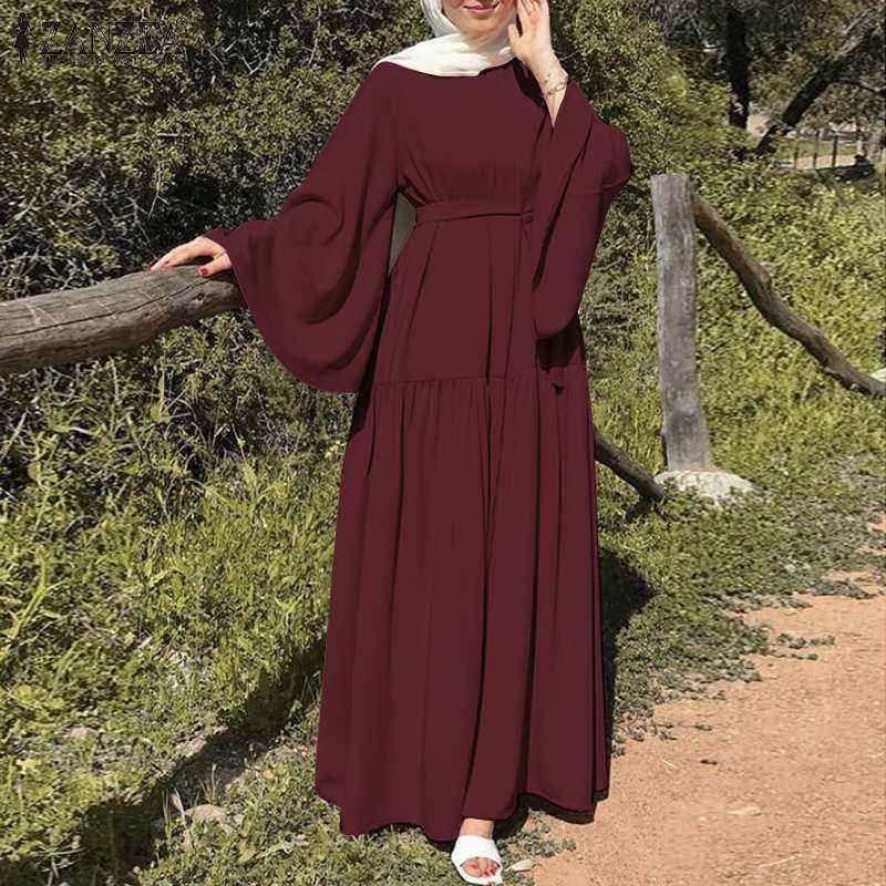 Elegant Lady Muslim Dress Autumn Long Sleeve Solid Color Casual Islamic Dress Katanf Holiday Gown