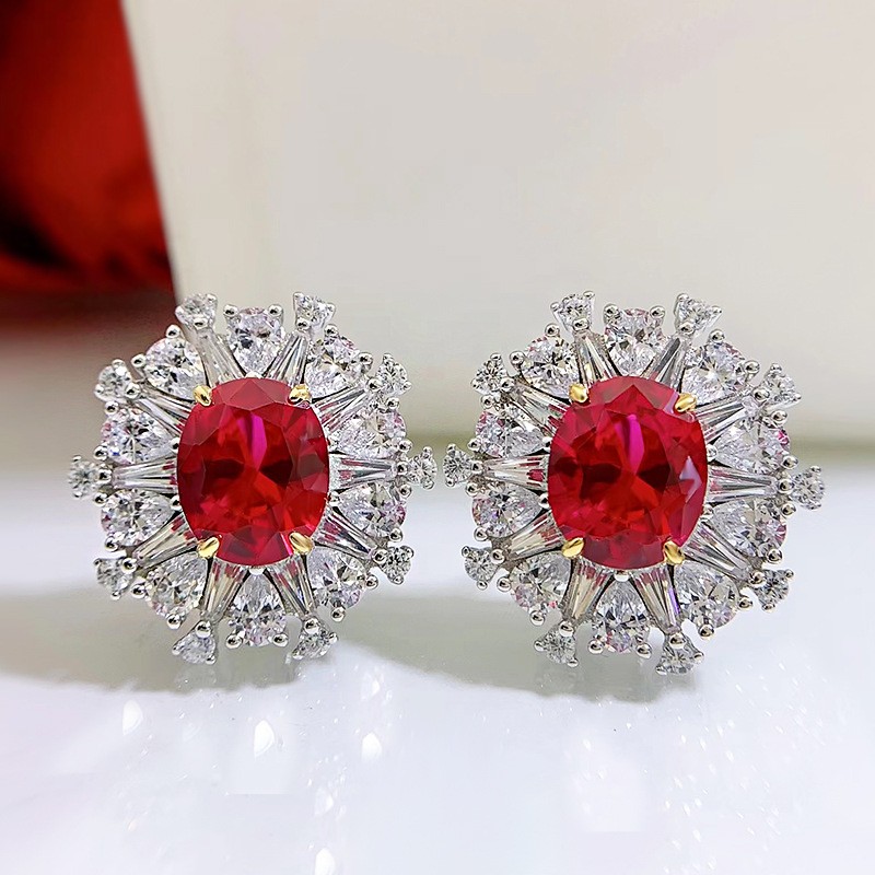 Valuable Ruby Diamond Stud Earring 100% Real 925 sterling silver Promise Wedding Earrings for Women Bridal Promise Party Jewelry