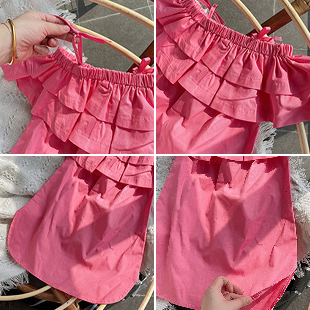 Family Matching Outfits Menoea Mothers and Childs Dress Korean Version Girls Double Layer Ruffle Edge One Line Neck Dress Summer Clothes 230421