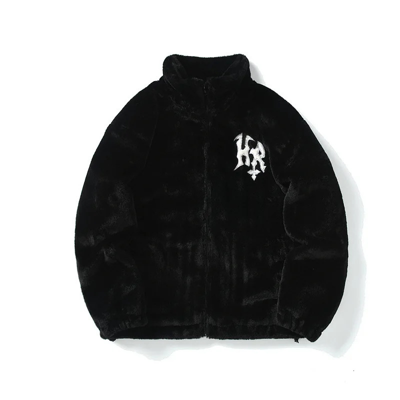 Men's Fur Faux Fur Men Rabbit Fur Jacket Coats Hip Hop Retro Letters Winter Fleece Jacket Streetwear Casual Harajuku Coat Zip Up Fashion Outerwea