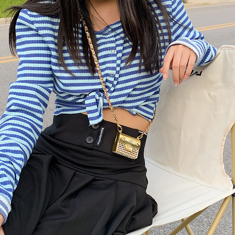 Mini Diamond-encrusted Metal Evening Bags 2023 Fashion Explosive Chain Crossbody Small Fragrance 100 Collocation Decoration Bag Hanging Neck