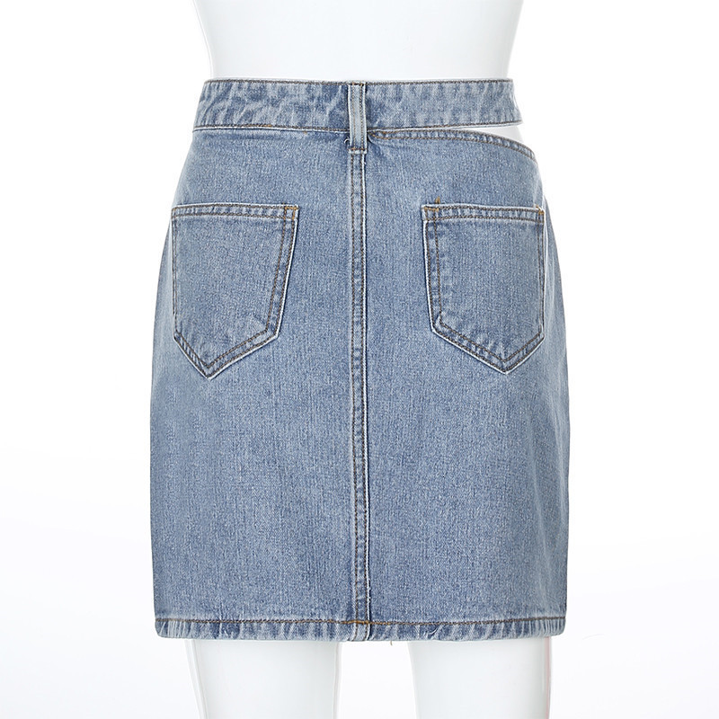 Skirts Womens High Waist Denim Party Hollow Button Zipper Mini Aline Ladies Sexy Clothing Female Night Club Wear 230420