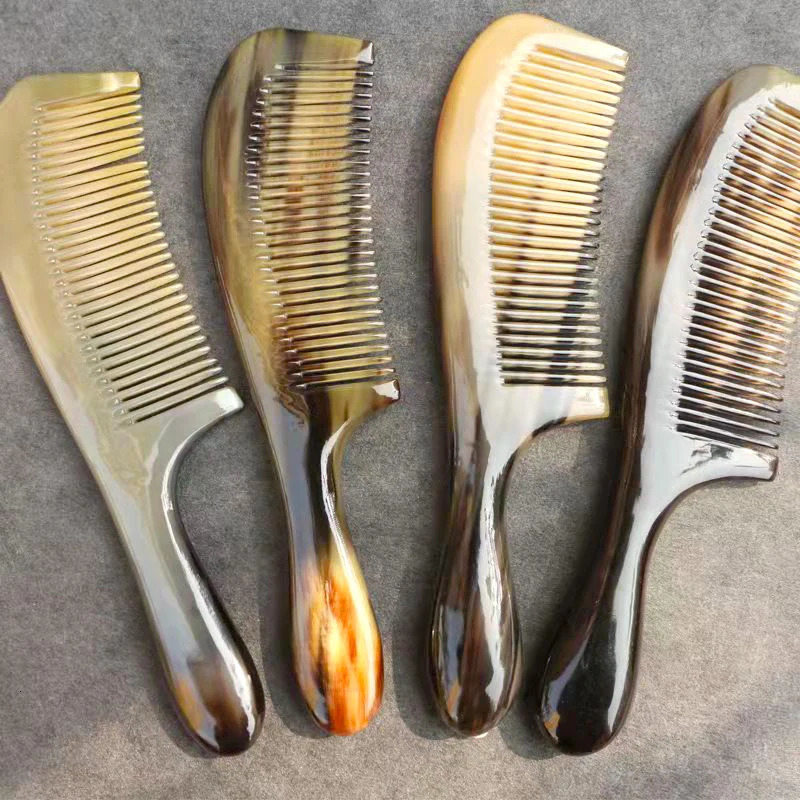 Hair Brushes 20cm Natural Material Anti-static White Handmade Ox Horn Comb hand-carved Fine Tooth Comb Hair Care Massage Tool Comb 231121
