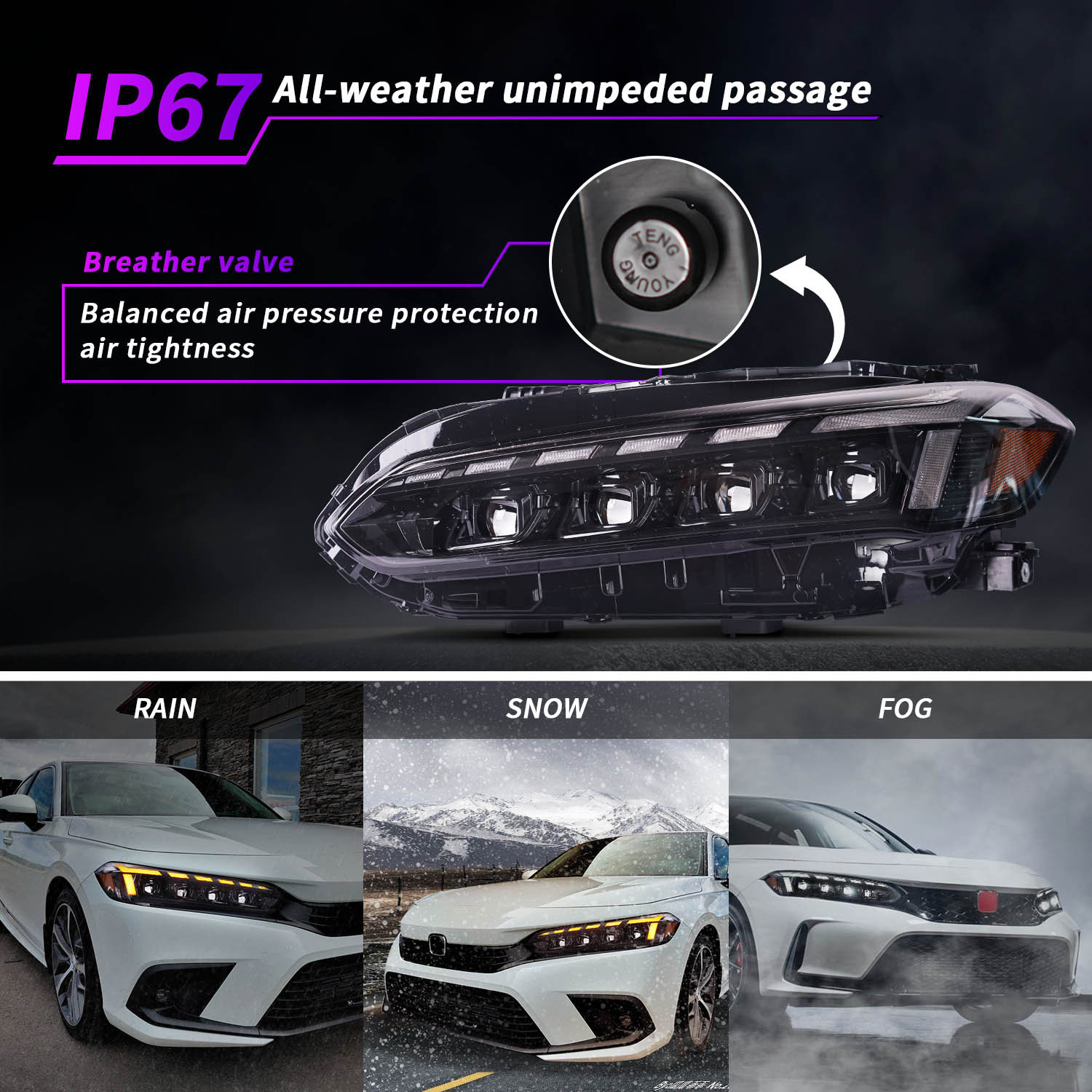LED Light Bulb Headlights FOR HONDA CIVIC 11TH SEDAN/HATCHBACK/TYPER 2021-2023 Matrix Lens Turn Signal Headlight