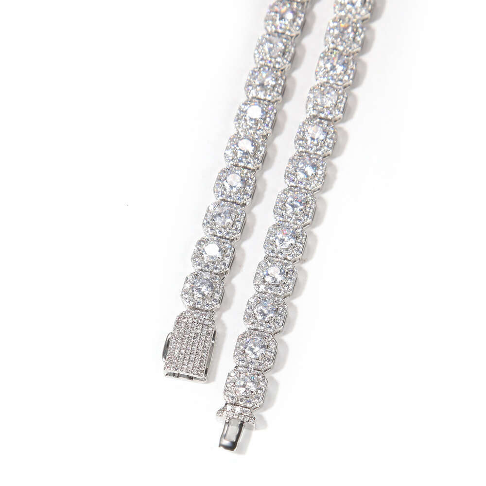 Bracelet necklace Moissanite chain Hip hop 9mm square rock sugar zircon bracelet with inset style design a niche item