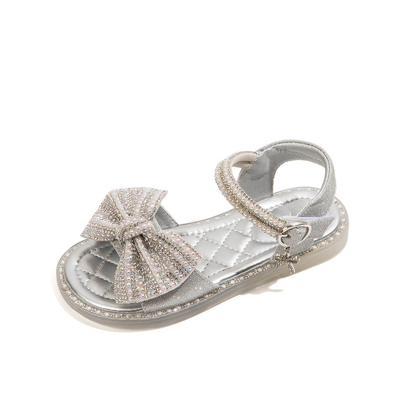 Sandals Summer Children's Princess Sandals Rhinestones Bowtie Elegant Fashion Sandals Non-slip Breathable Solf Girls Shoes Kids Sandals 230421