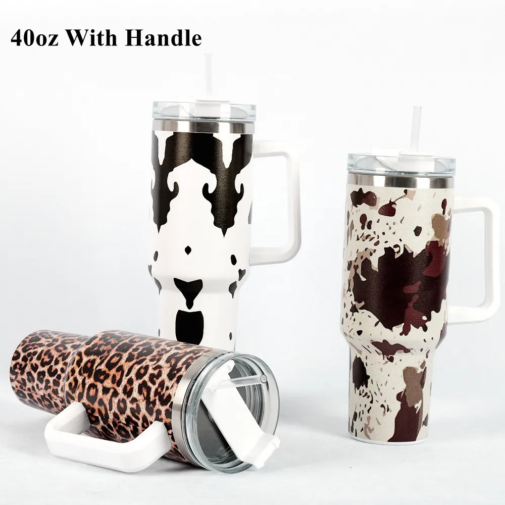40oz Stainless Steel Tumblers Cups With Lids And Straw Cheetah Animal Cow Print Leopard Heat Preservation Travel Car Mugs Large Capacity Water Bottles