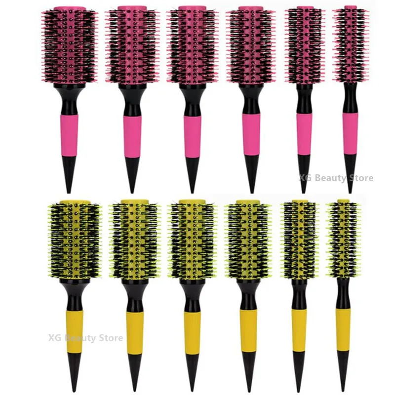 Hair Brushes Professional 6pcs/set Pink Wooden Round Hair Comb Brush Boar Bristle Hair Brush Mix Nylon Hair Brush Hairdressing Styling Tool 231121