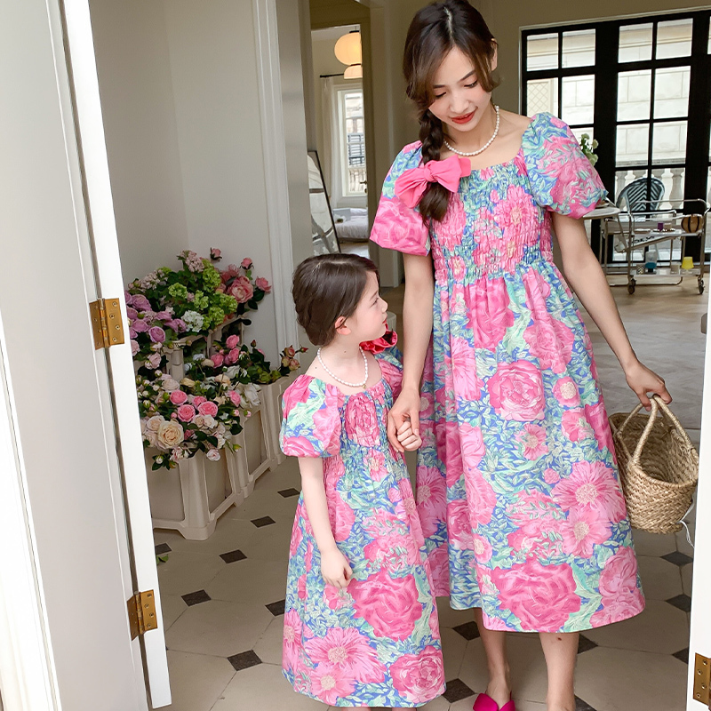 Family Matching Outfits Summer Flower Family Matching Clothes Family Look Mom and Daughter Dress Kids Outfits Baby Girl Dresses Floral Beach Korean 23