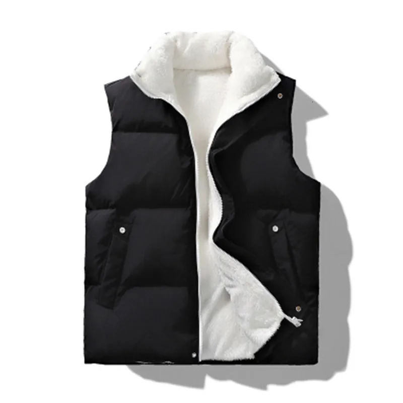 Mens Vests Winter Tank Top Wool Warm Sleeveless Jacket Casual Solid Waist Thick Fashion Stand Collar Zipper 231120