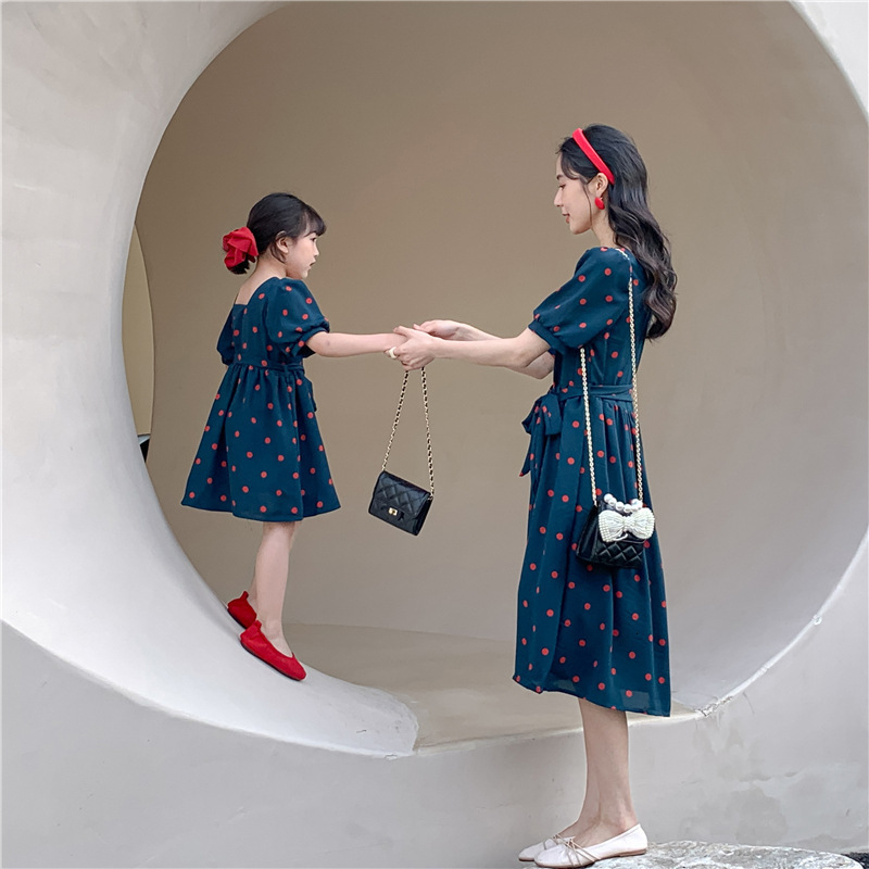 Family Matching Outfits Matching Family Outfits Mommy and Daughter Chffion Summer Dress Polka Dot Mom and Daughter Matching Clothes Fashion Outfit 230