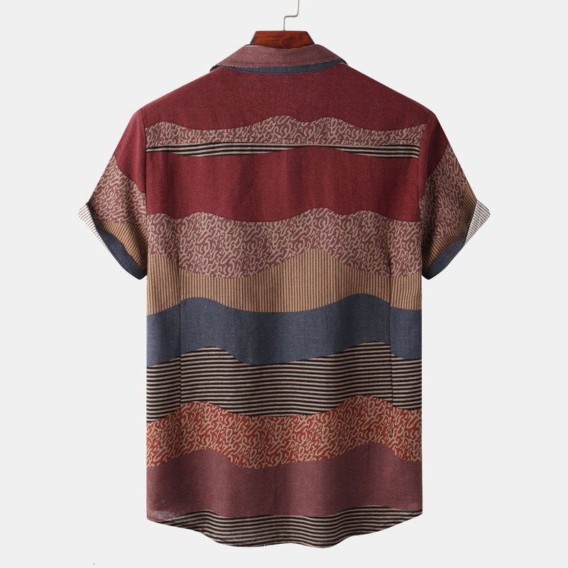 Men's Casual Shirts Mens Shirt Vintage Ethnic Style Printing Loose Short Sleeve Daily Wearing High Quality Office Blouse Chemise Homme 230420