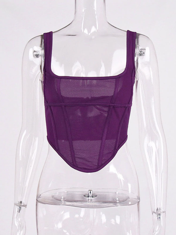 Camisoles Tanks ArtSu Mesh Boning?Crop Top Backless Square Neck Elastic Slim Fit Vest Summer Party Sexy Corset Tank Tops Women Bustier ANDYVE705 23042