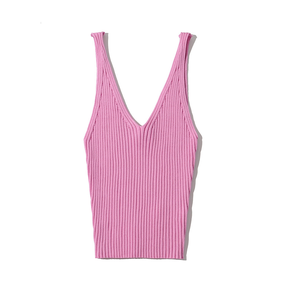 Camisoles Tanks Maxdutti Summer Tshirts Women Ins Fashion Blogger Multicolor V-neck Rib Knitted Camisole Sexy Short Tank Tshirts Tops 230421