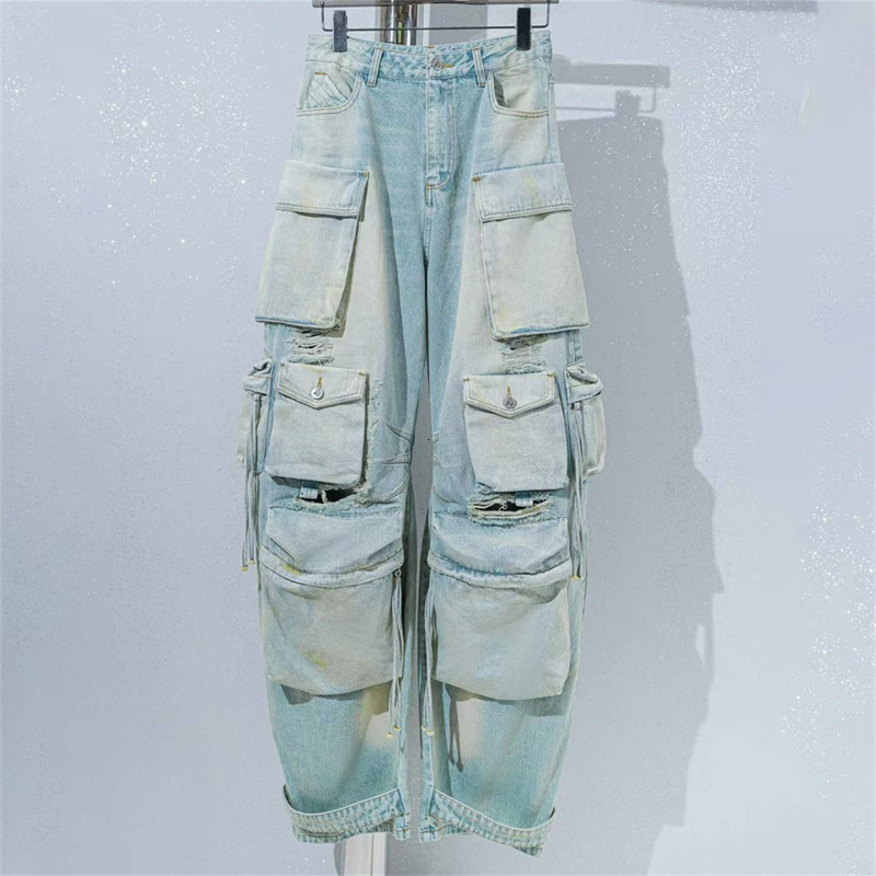 Women's Jeans Spring in Women's Jeans Washed Process Korean Fashion Worn-out Cargo Pants Big Name Cotton Straight Trousers y2k Clothes 23042