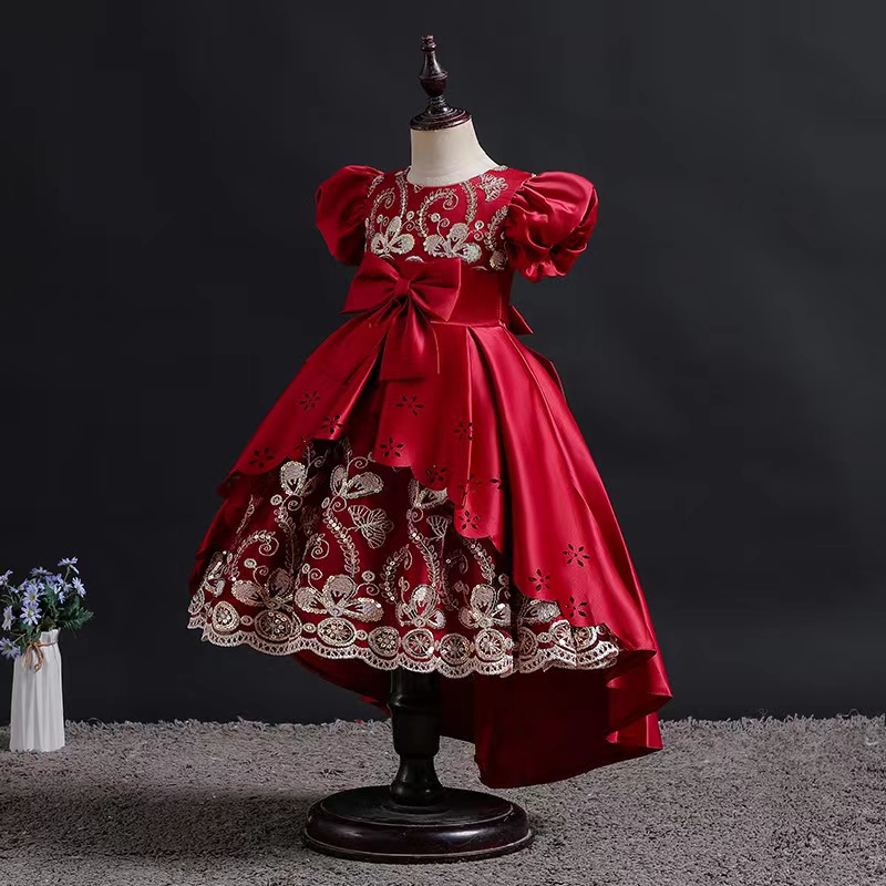 2023 Flower Girl Dresses Jewel Neck Ball Gown Lace Embroidered Beads big Bow Kids Girls Pageant Dress high low Birthday Gowns Party Dress For Wedding 