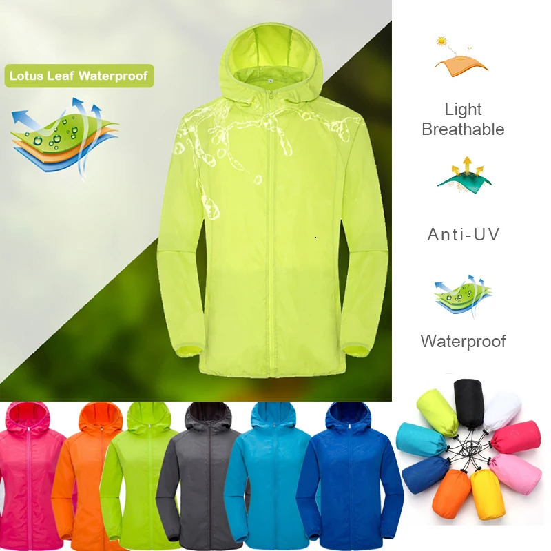 Outdoor Jackets Hoodies Camping Waterproof Jacket Men Women Windbreaker Men Raincoat Rain Jacket Men Waterproof Hiking Climbing Clothes Sun Protection
