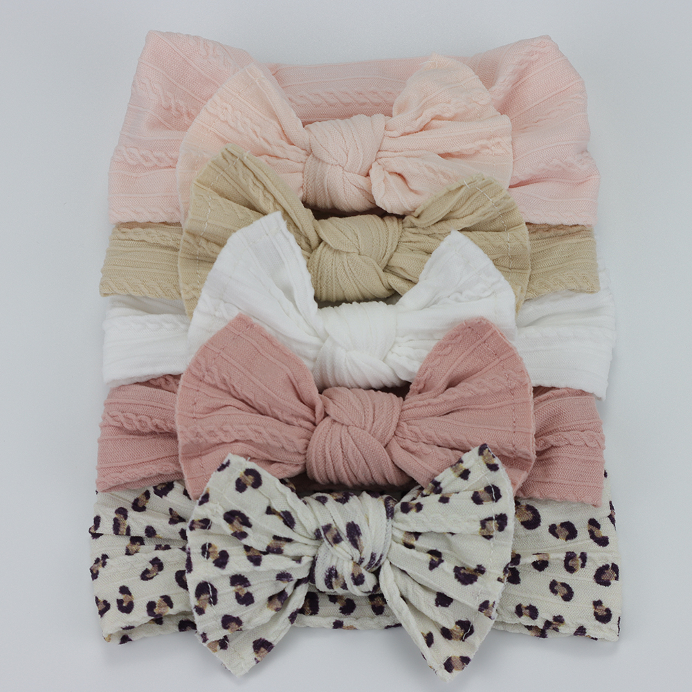 Hair Accessories 5pcsLot Cable Knit Bow Baby Headbands Elastic Nylon Baby Girl Headband For Children Turban born Infant Kids Hair Accessories 230421