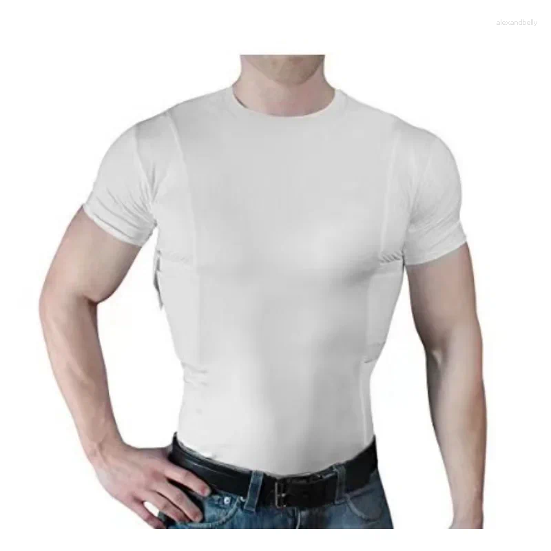 Mens T Shirts Men Tactical Army Shooting Half Sleeves Shirt Custom Design Concealed Carry Holster With Side Gun Pockets Base Layer