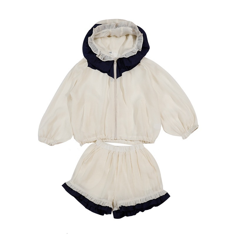 Family Matching Outfits Parent-child wear female and women's summer suit Korean style western style girls' summer hooded cardigan sunscreen 