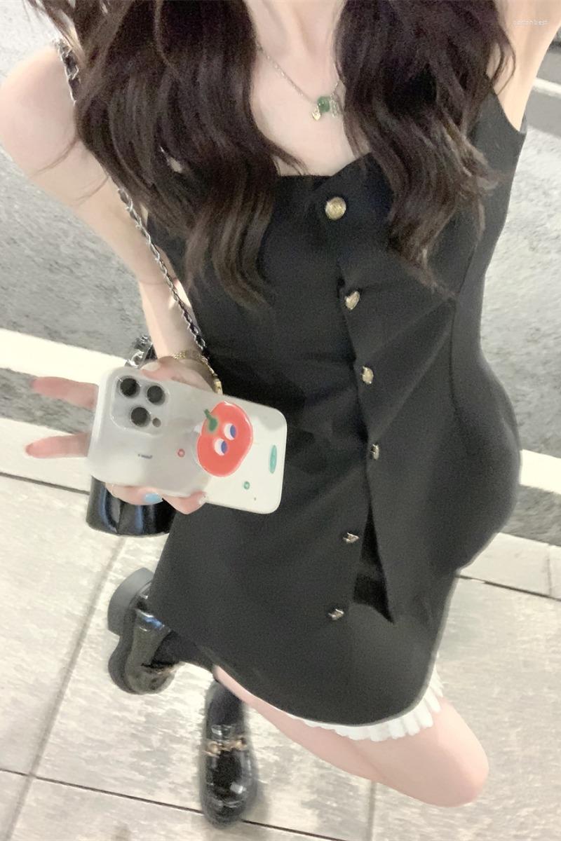Work Dresses Office Lady Suit Women's Summer Black Spaghetti Strap Tank Top High Waist Mini Skirt Two-piece Set Fashion Female Clothes