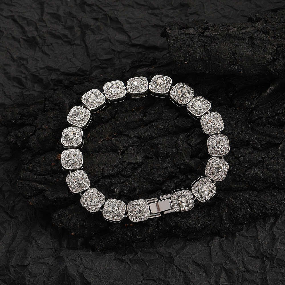 Hiphop Style Bracelet 10mm Alloy Adhesive Rhinestone Bracelet Hiphop Men's Personality Chain
