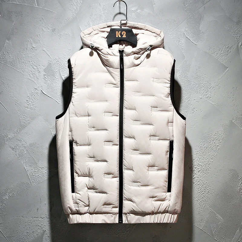 Mens Vests Winter hooded vest mens pleated solid padded windproof and warm sleeveless jacket casual thick Parkas 8XL 231120