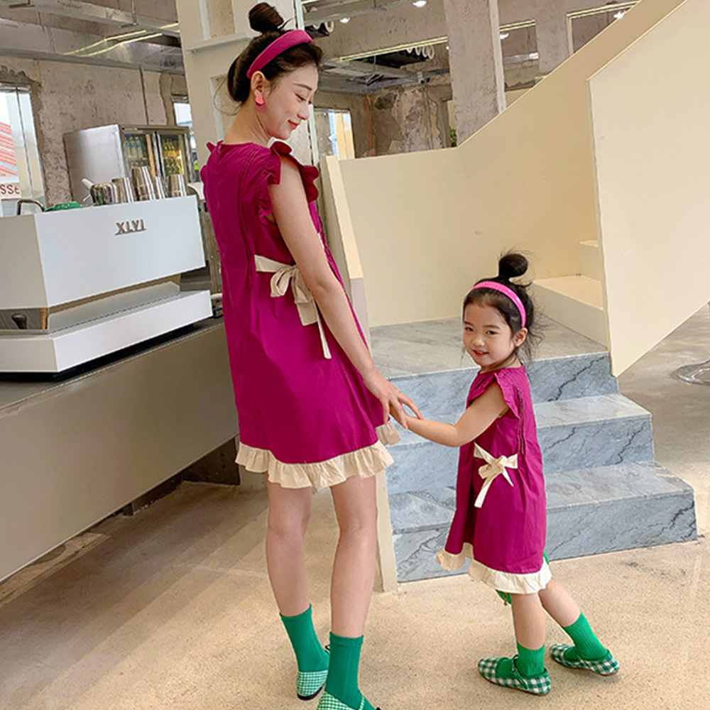 Family Matching Outfits Melario Summer Parent-Child Dress Girl Baby Dragon Fruit Color Matching Dress Mother and Daughter Flying Sleeve Girls Dresses 