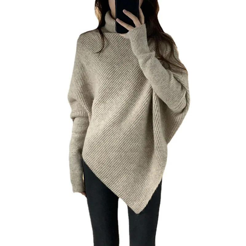 Women's Sweaters Turtleneck Knitted Sweater Women Knitwear Korean Fashion Irregular Ladies Autumn Winter Casual Long Sleeve Pullover 231120