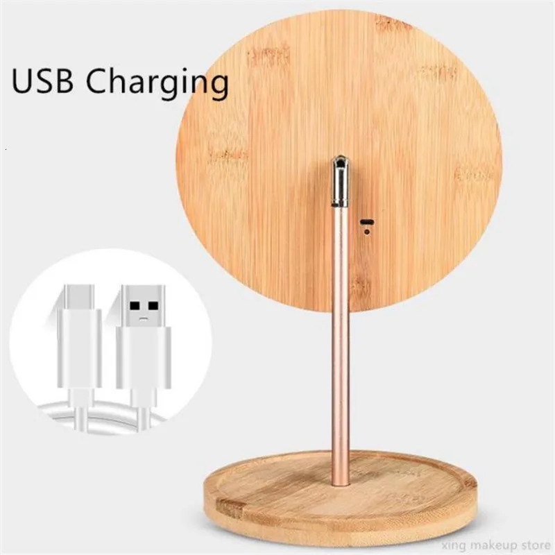 Compact Mirrors USB Charging Three Mode Deatchable Wooden LED Makeup Mirror Touch Screen Mirrors Desktop Make Up Cosmetic Mirror 20# 231120