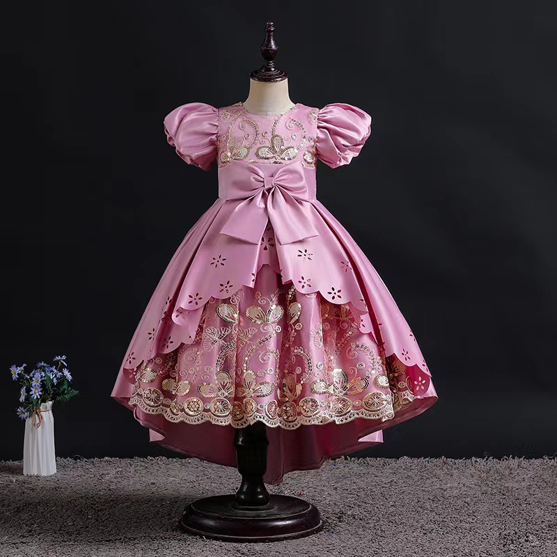 2023 Flower Girl Dresses Jewel Neck Ball Gown Lace Embroidered Beads big Bow Kids Girls Pageant Dress high low Birthday Gowns Party Dress For Wedding 