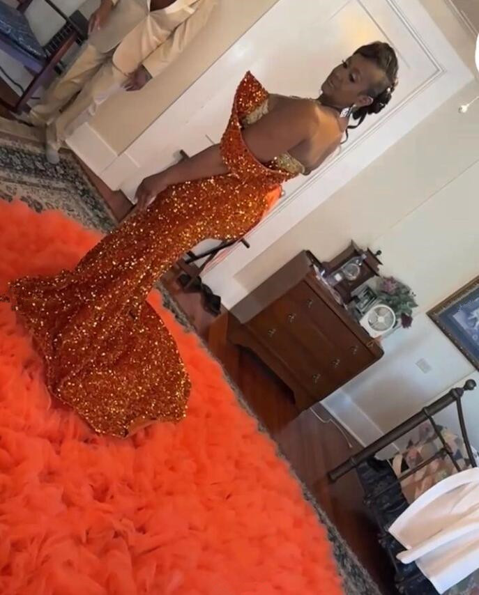Orange Sparkly African Wedding Dresses with Remove Skirt Luxury Crystal Applique Mermaid Bridal Reception Gown vestidos de novia