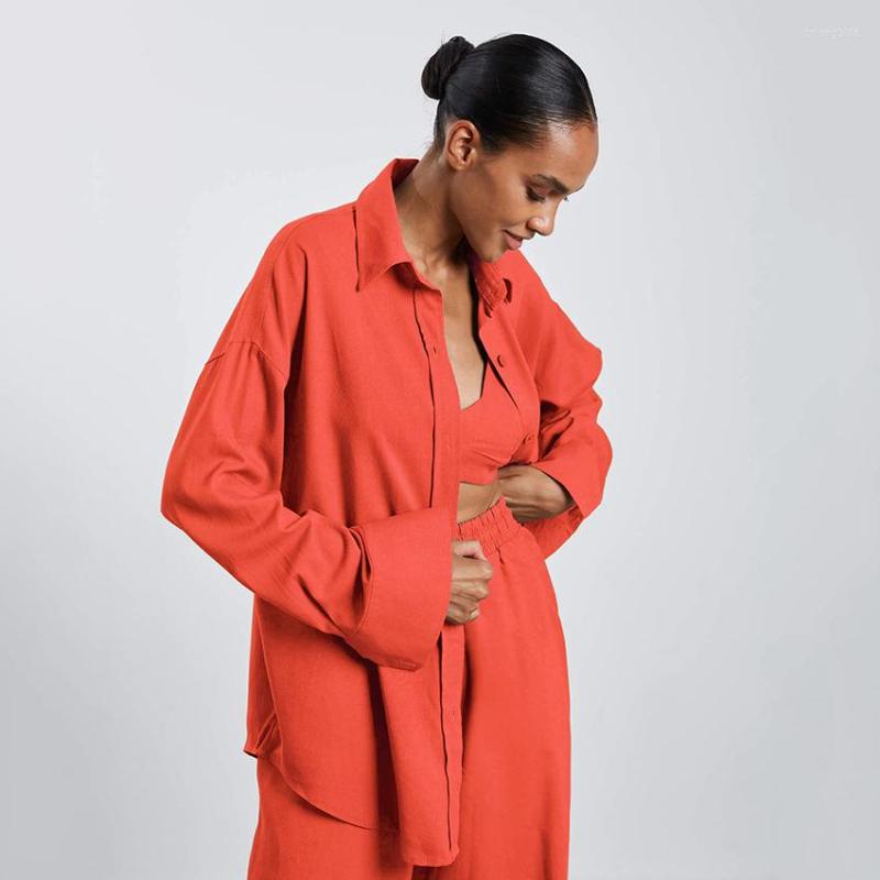 Women's Two Piece Pants 2023 Spring Summer Fashion Casual Suit Solid Color Lapel Long-sleeved Shirt Top Set Womens Outfits